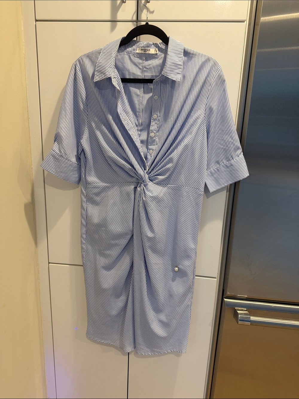 Light Blue Stripe Twist-Front Shirt Dress - Women's